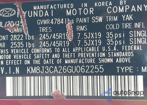 2016 Hyundai Tucson Limited из США, поврежденный, VIN KM8J3CA26GU062255